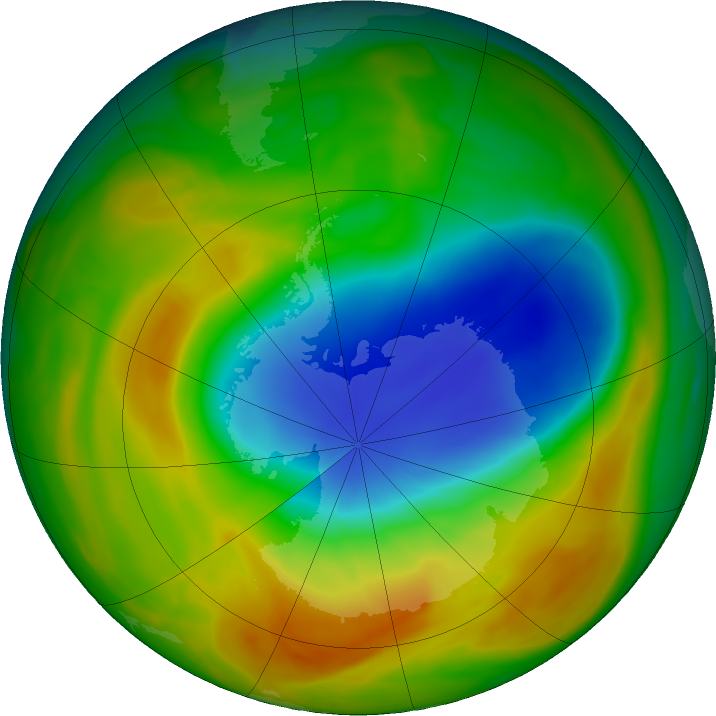 Antarctic ozone map for 19 October 2019